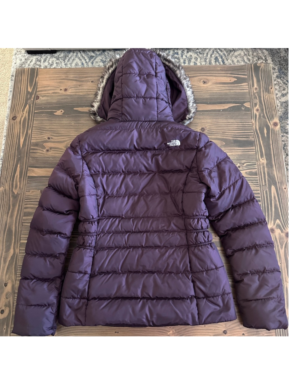 The North Face Purple Puffer Jacket M Faux Fur Hood Down Winter Coat - Picture 7 of 16